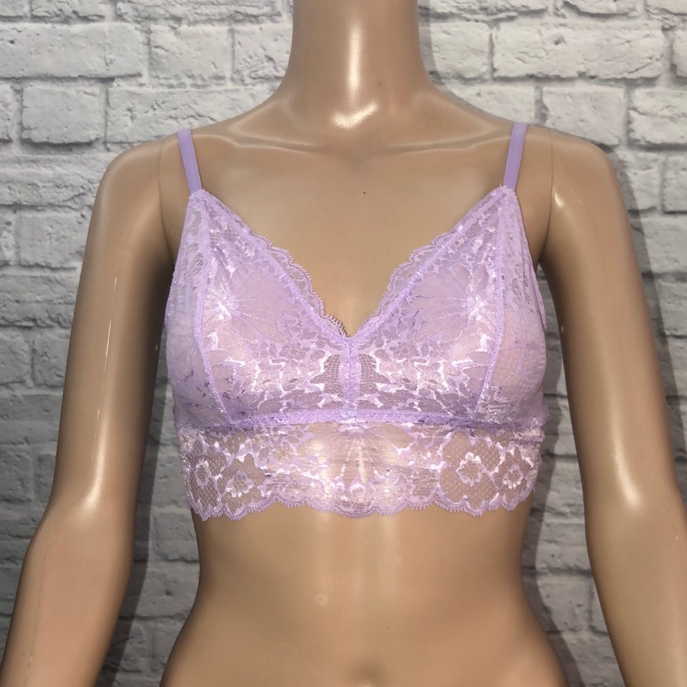 Purple Floral Lace Triangle Bra with Adjustable Straps